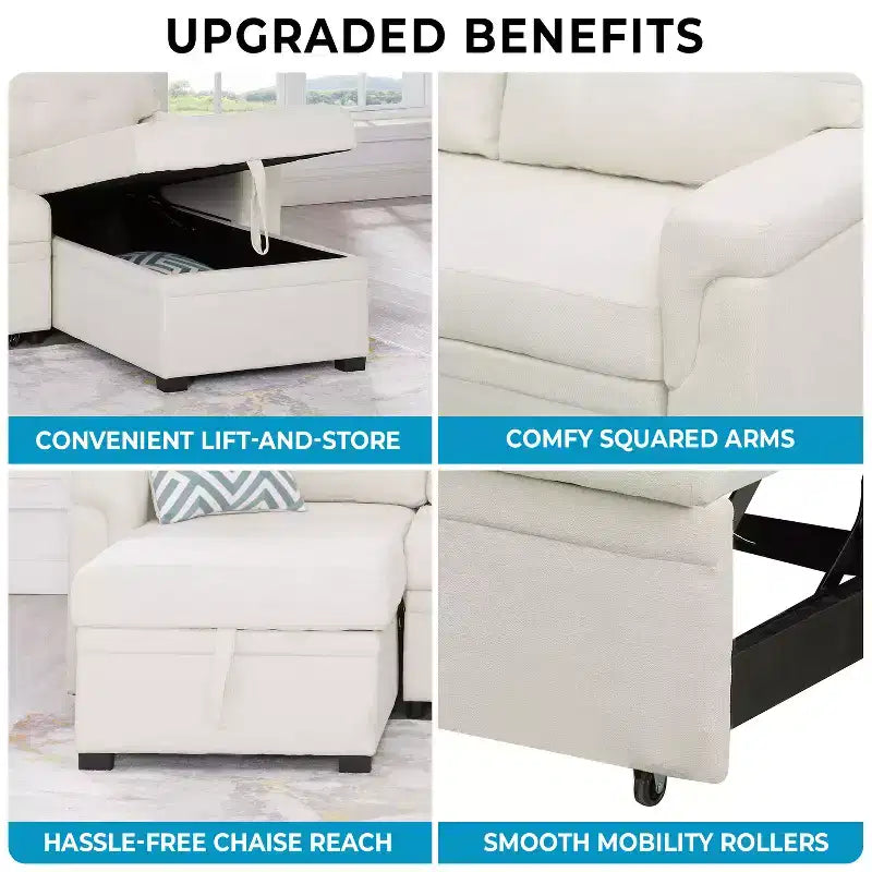 Divano Sezionale Reversibile Letto Home Imports Emporium - Divano Convertibile con Chaise Longue Contenitore, Design Salvaspazio per Soggiorni Moderni