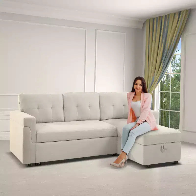 Divano Sezionale Reversibile Letto Home Imports Emporium - Divano Convertibile con Chaise Longue Contenitore, Design Salvaspazio per Soggiorni Moderni