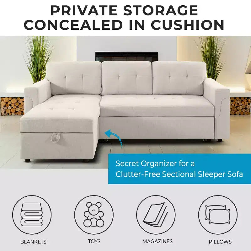 Divano Sezionale Reversibile Letto Home Imports Emporium - Divano Convertibile con Chaise Longue Contenitore, Design Salvaspazio per Soggiorni Moderni