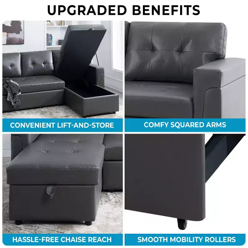Divano Sezionale Reversibile Letto Home Imports Emporium - Divano Convertibile con Chaise Longue Contenitore, Design Salvaspazio per Soggiorni Moderni