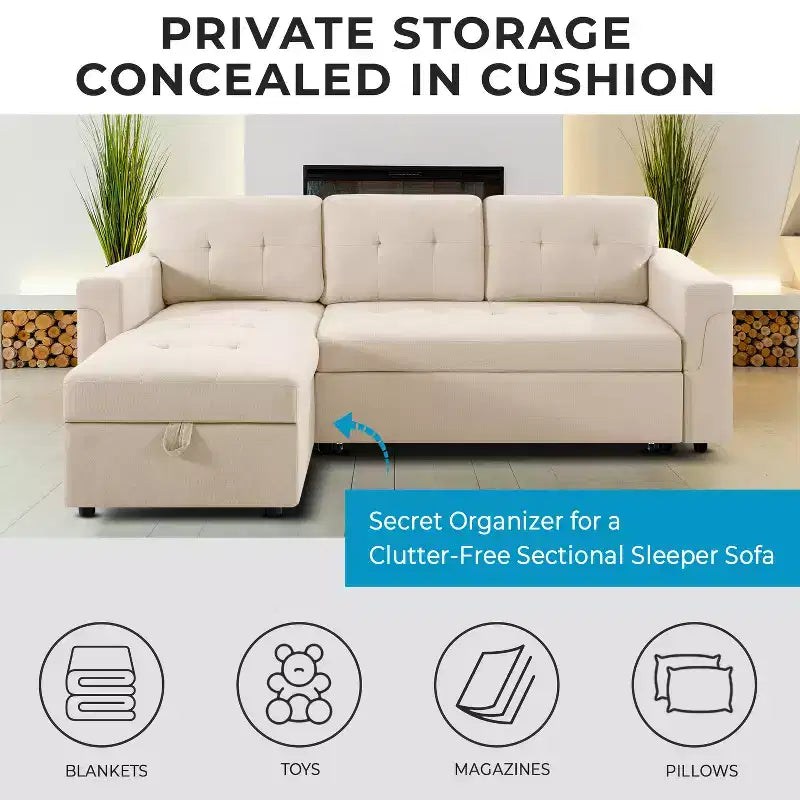 Divano Sezionale Reversibile Letto Home Imports Emporium - Divano Convertibile con Chaise Longue Contenitore, Design Salvaspazio per Soggiorni Moderni