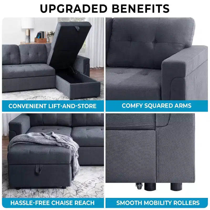 Divano Sezionale Reversibile Letto Home Imports Emporium - Divano Convertibile con Chaise Longue Contenitore, Design Salvaspazio per Soggiorni Moderni