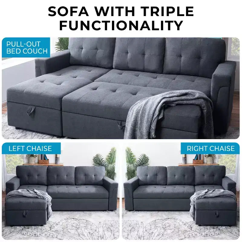 Divano Sezionale Reversibile Letto Home Imports Emporium - Divano Convertibile con Chaise Longue Contenitore, Design Salvaspazio per Soggiorni Moderni