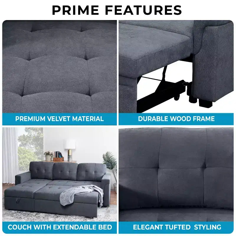 Divano Sezionale Reversibile Letto Home Imports Emporium - Divano Convertibile con Chaise Longue Contenitore, Design Salvaspazio per Soggiorni Moderni