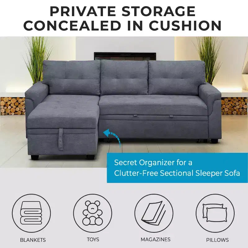 Divano Sezionale Reversibile Letto Home Imports Emporium - Divano Convertibile con Chaise Longue Contenitore, Design Salvaspazio per Soggiorni Moderni
