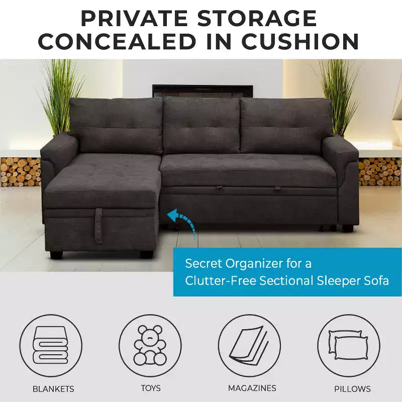 Divano Sezionale Reversibile Letto Home Imports Emporium - Divano Convertibile con Chaise Longue Contenitore, Design Salvaspazio per Soggiorni Moderni