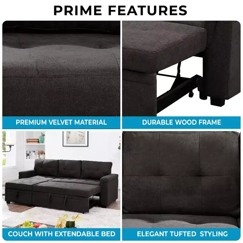 Divano Sezionale Reversibile Letto Home Imports Emporium - Divano Convertibile con Chaise Longue Contenitore, Design Salvaspazio per Soggiorni Moderni