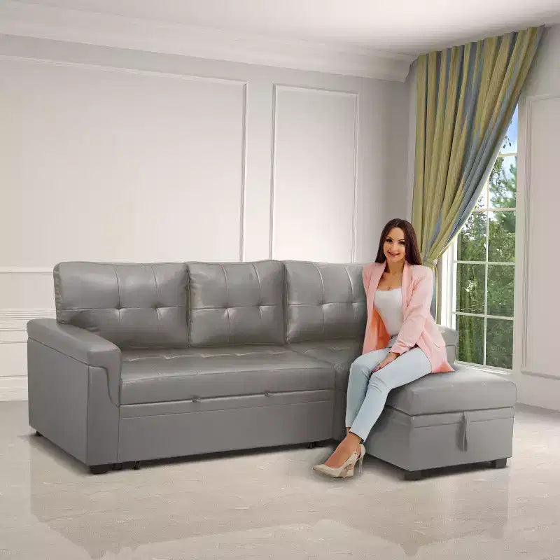 Divano Sezionale Reversibile Letto Home Imports Emporium - Divano Convertibile con Chaise Longue Contenitore, Design Salvaspazio per Soggiorni Moderni
