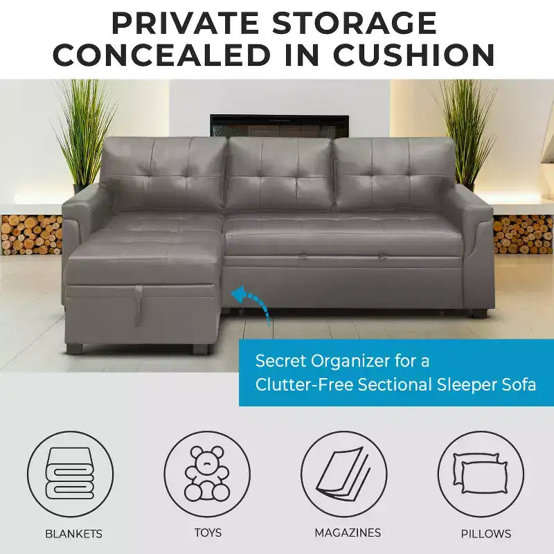 Divano Sezionale Reversibile Letto Home Imports Emporium - Divano Convertibile con Chaise Longue Contenitore, Design Salvaspazio per Soggiorni Moderni