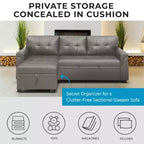 Divano Sezionale Reversibile Letto Home Imports Emporium - Divano Convertibile con Chaise Longue Contenitore, Design Salvaspazio per Soggiorni Moderni
