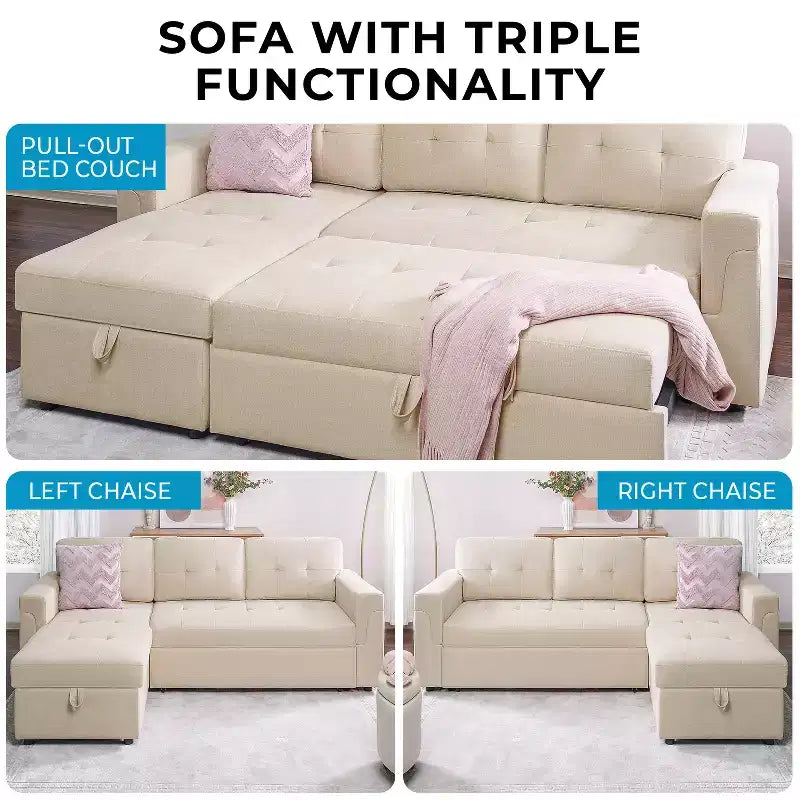 Divano Sezionale Reversibile Letto Home Imports Emporium - Divano Convertibile con Chaise Longue Contenitore, Design Salvaspazio per Soggiorni Moderni