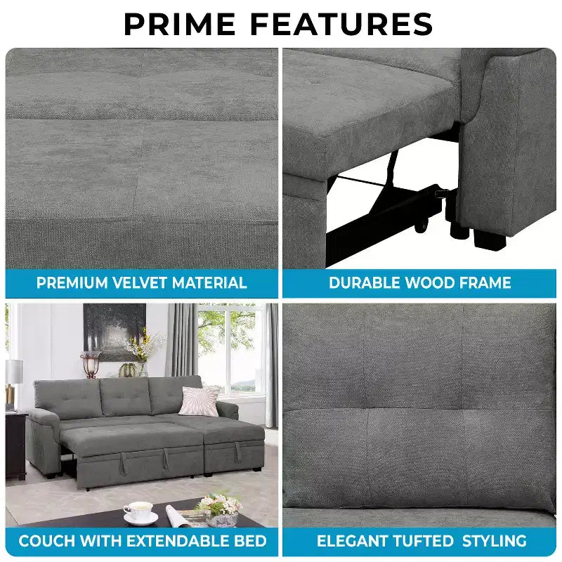 Divano Sezionale Reversibile Letto Home Imports Emporium - Divano Convertibile con Chaise Longue Contenitore, Design Salvaspazio per Soggiorni Moderni