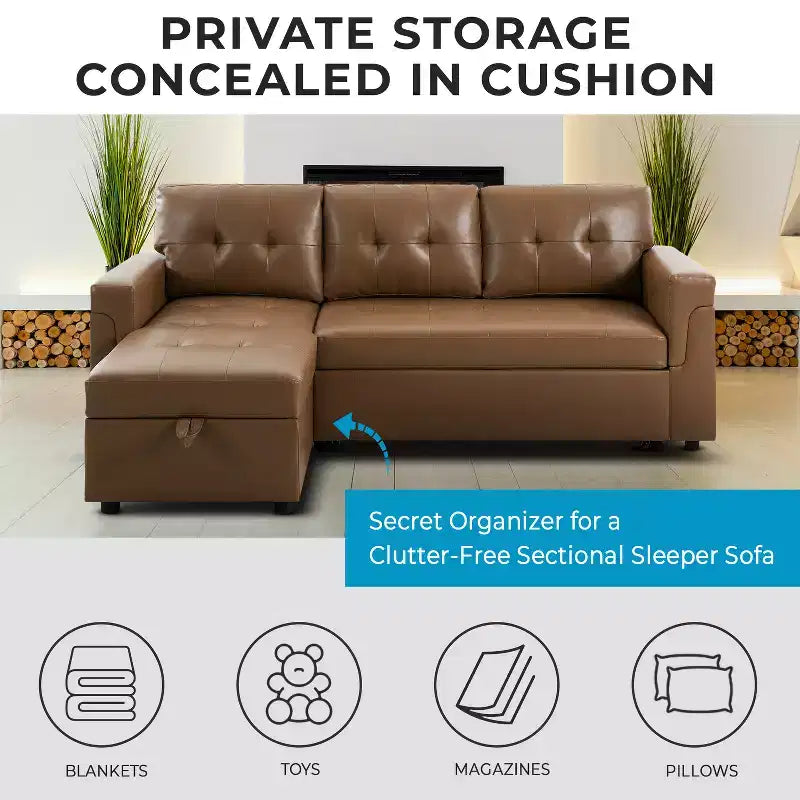 Divano Sezionale Reversibile Letto Home Imports Emporium - Divano Convertibile con Chaise Longue Contenitore, Design Salvaspazio per Soggiorni Moderni
