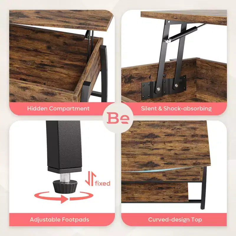 Tavolino da caffè Bestier 42 con piano sollevabile, tavolino centrale ovale in legno con piano rialzabile per soggiorno
