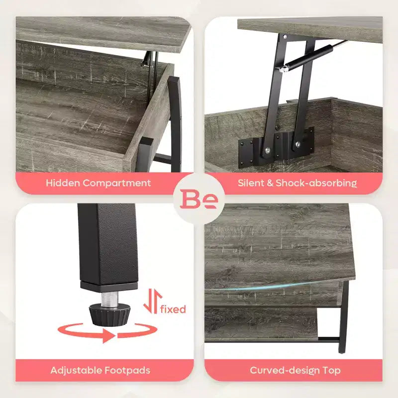 Tavolino da caffè Bestier 42 con piano sollevabile, tavolino centrale ovale in legno con piano rialzabile per soggiorno