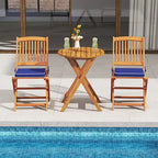 Set di 4 sedie pieghevoli da esterno Costway con schienale alto in legno di acacia e cuscini di seduta beige/blu navy/rosso