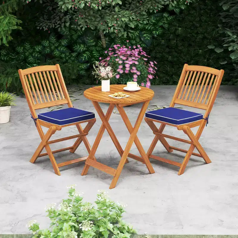 Set di 4 sedie pieghevoli da esterno Costway con schienale alto in legno di acacia e cuscini di seduta beige/blu navy/rosso