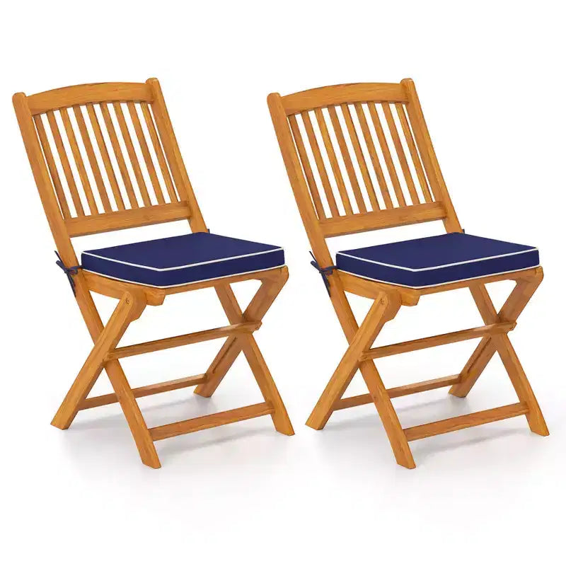 Set di 4 sedie pieghevoli da esterno Costway con schienale alto in legno di acacia e cuscini di seduta beige/blu navy/rosso