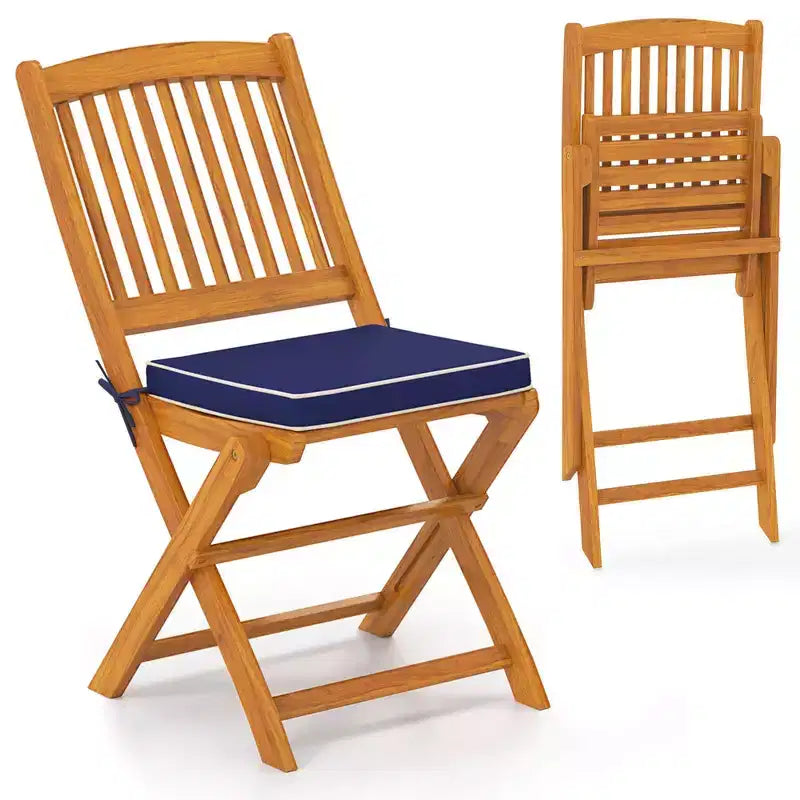 Set di 4 sedie pieghevoli da esterno Costway con schienale alto in legno di acacia e cuscini di seduta beige/blu navy/rosso