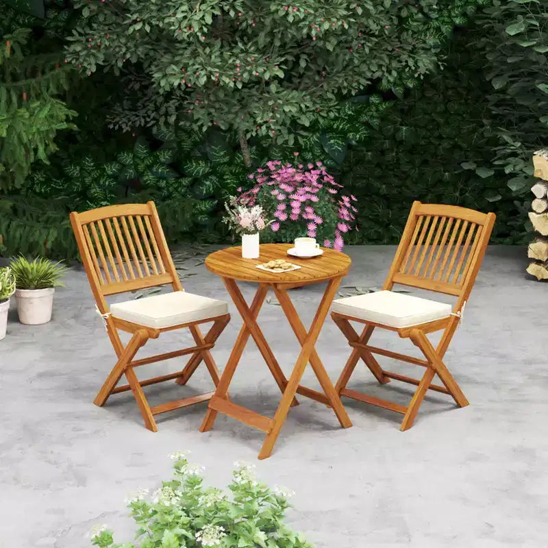 Set di 4 sedie pieghevoli da esterno Costway con schienale alto in legno di acacia e cuscini di seduta beige/blu navy/rosso