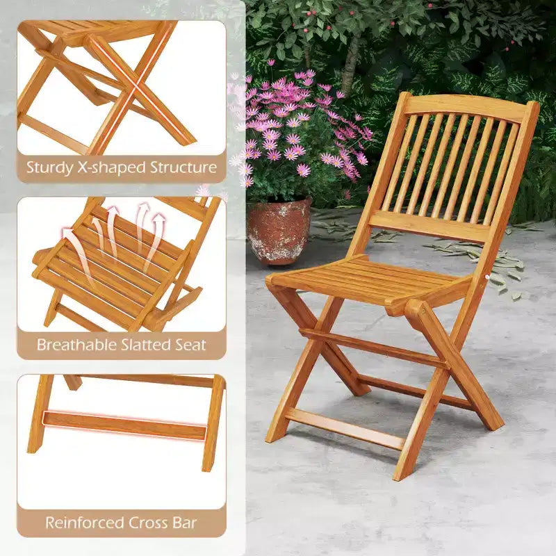 Set di 4 sedie pieghevoli da esterno Costway con schienale alto in legno di acacia e cuscini di seduta beige/blu navy/rosso