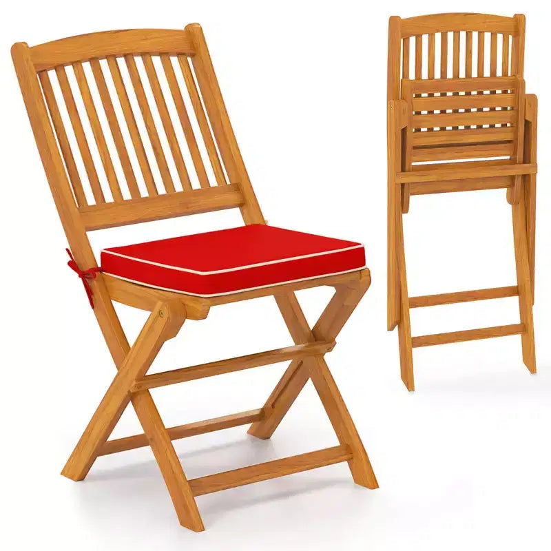 Set di 4 sedie pieghevoli da esterno Costway con schienale alto in legno di acacia e cuscini di seduta beige/blu navy/rosso