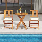 Set di 4 sedie pieghevoli da esterno Costway con schienale alto in legno di acacia e cuscini di seduta beige/blu navy/rosso