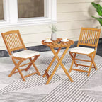 Set di 4 sedie pieghevoli da esterno Costway con schienale alto in legno di acacia e cuscini di seduta beige/blu navy/rosso