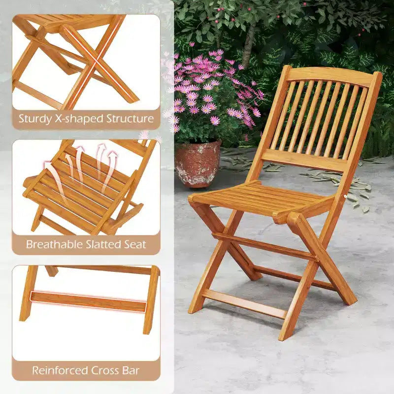Set di 4 sedie pieghevoli da esterno Costway con schienale alto in legno di acacia e cuscini di seduta beige/blu navy/rosso