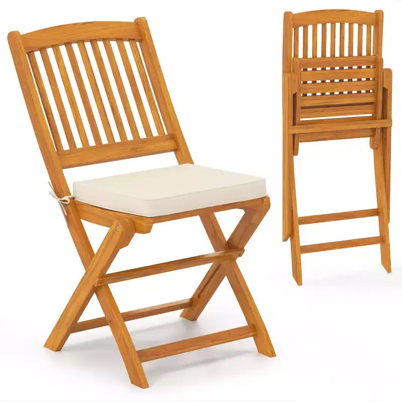 Set di 4 sedie pieghevoli da esterno Costway con schienale alto in legno di acacia e cuscini di seduta beige/blu navy/rosso