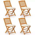 Costway Outdoor Folding Chairs Set of 4 Acacia Wood High-Back Chair with Seat Cushions Beige/Navy/Red