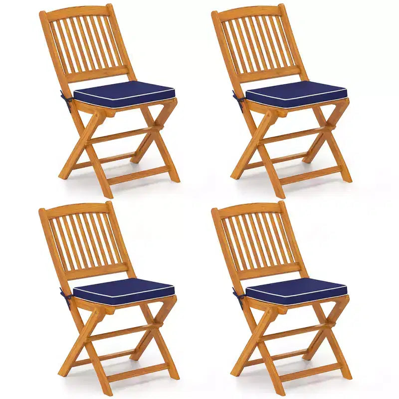 Set di 4 sedie pieghevoli da esterno Costway con schienale alto in legno di acacia e cuscini di seduta beige/blu navy/rosso
