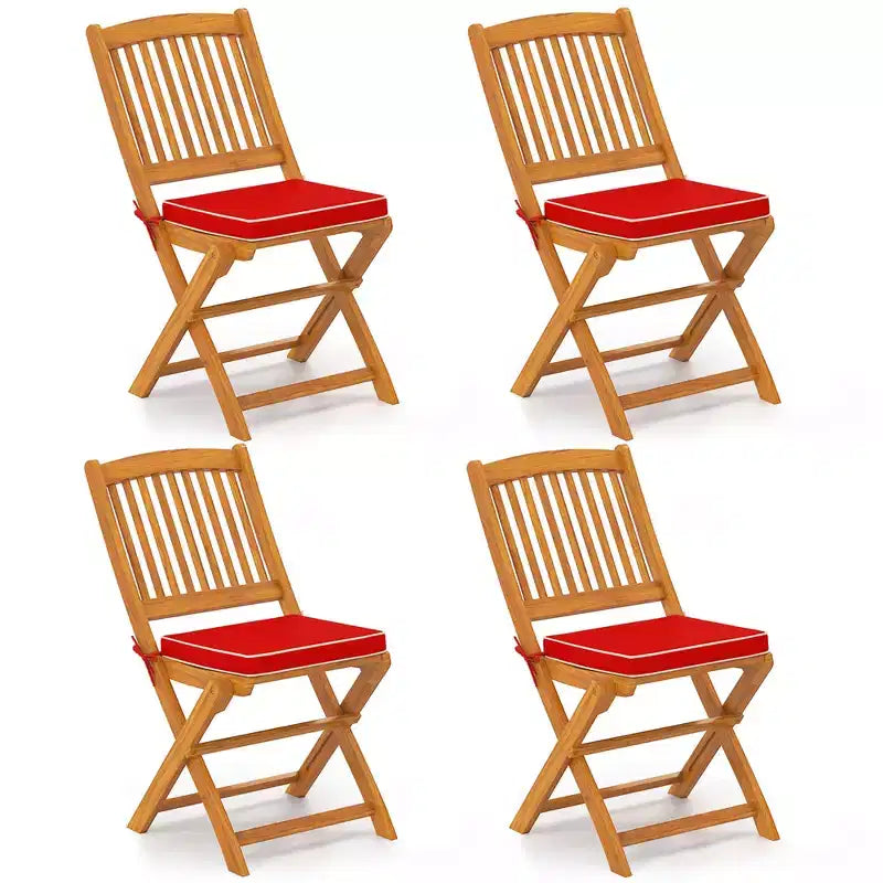 Set di 4 sedie pieghevoli da esterno Costway con schienale alto in legno di acacia e cuscini di seduta beige/blu navy/rosso