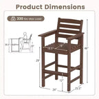 Costway Sedie da Bar Adirondack per Patio, Set da 2 con Braccioli Ampi e Poggiapiedi, Schienale Nero/Marrone/Grigio/Blu Navy