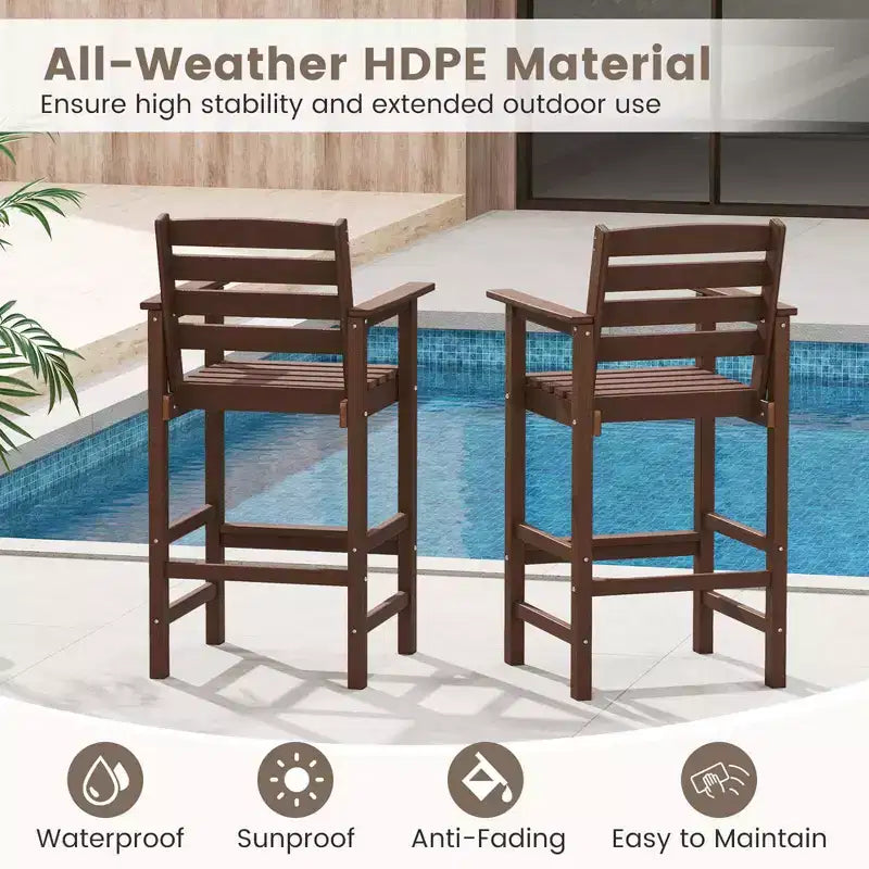 Costway Sedie da Bar Adirondack per Patio, Set da 2 con Braccioli Ampi e Poggiapiedi, Schienale Nero/Marrone/Grigio/Blu Navy