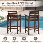 Costway Sedie da Bar Adirondack per Patio, Set da 2 con Braccioli Ampi e Poggiapiedi, Schienale Nero/Marrone/Grigio/Blu Navy