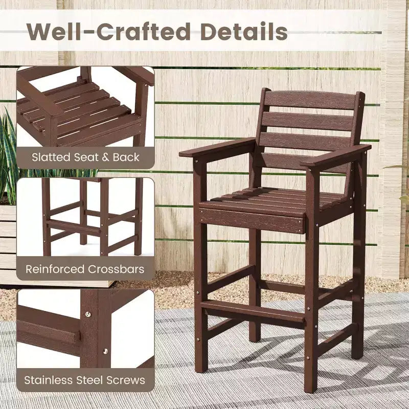 Costway Sedie da Bar Adirondack per Patio, Set da 2 con Braccioli Ampi e Poggiapiedi, Schienale Nero/Marrone/Grigio/Blu Navy