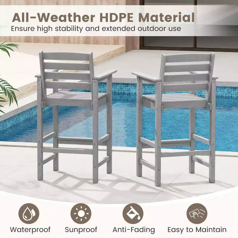 Costway Sedie da Bar Adirondack per Patio, Set da 2 con Braccioli Ampi e Poggiapiedi, Schienale Nero/Marrone/Grigio/Blu Navy