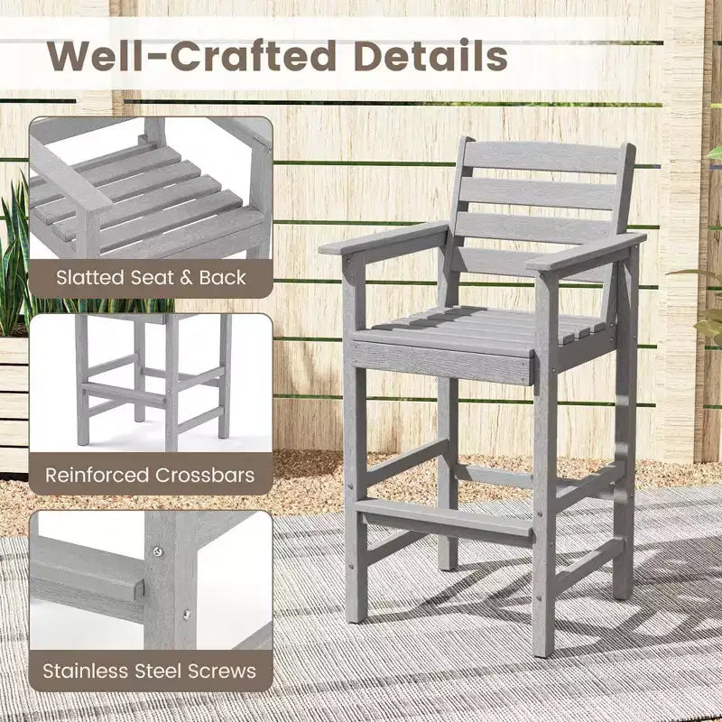 Costway Sedie da Bar Adirondack per Patio, Set da 2 con Braccioli Ampi e Poggiapiedi, Schienale Nero/Marrone/Grigio/Blu Navy