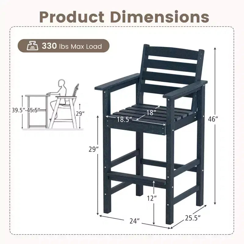 Costway Sedie da Bar Adirondack per Patio, Set da 2 con Braccioli Ampi e Poggiapiedi, Schienale Nero/Marrone/Grigio/Blu Navy