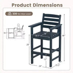 Costway Sedie da Bar Adirondack per Patio, Set da 2 con Braccioli Ampi e Poggiapiedi, Schienale Nero/Marrone/Grigio/Blu Navy