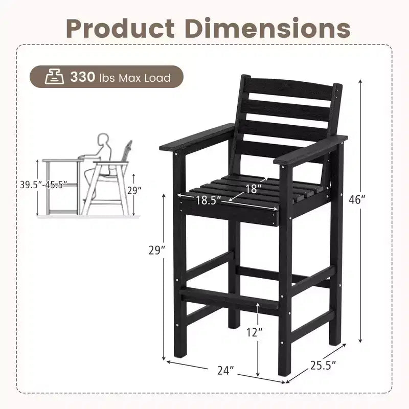 Costway Sedie da Bar Adirondack per Patio, Set da 2 con Braccioli Ampi e Poggiapiedi, Schienale Nero/Marrone/Grigio/Blu Navy