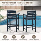 Costway Sedie da Bar Adirondack per Patio, Set da 2 con Braccioli Ampi e Poggiapiedi, Schienale Nero/Marrone/Grigio/Blu Navy