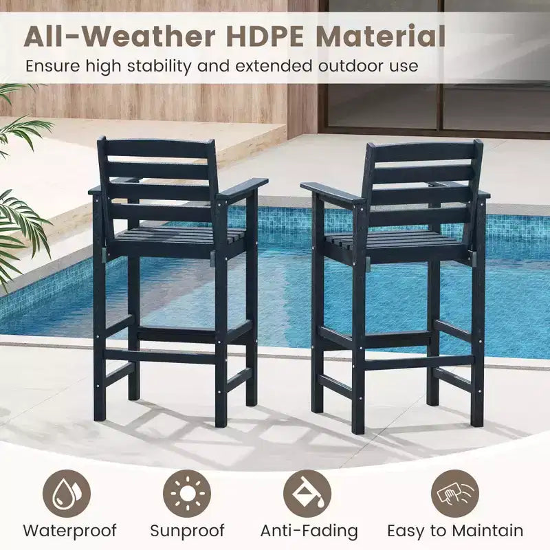 Costway Sedie da Bar Adirondack per Patio, Set da 2 con Braccioli Ampi e Poggiapiedi, Schienale Nero/Marrone/Grigio/Blu Navy