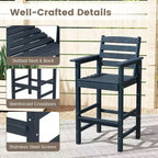 Costway Sedie da Bar Adirondack per Patio, Set da 2 con Braccioli Ampi e Poggiapiedi, Schienale Nero/Marrone/Grigio/Blu Navy