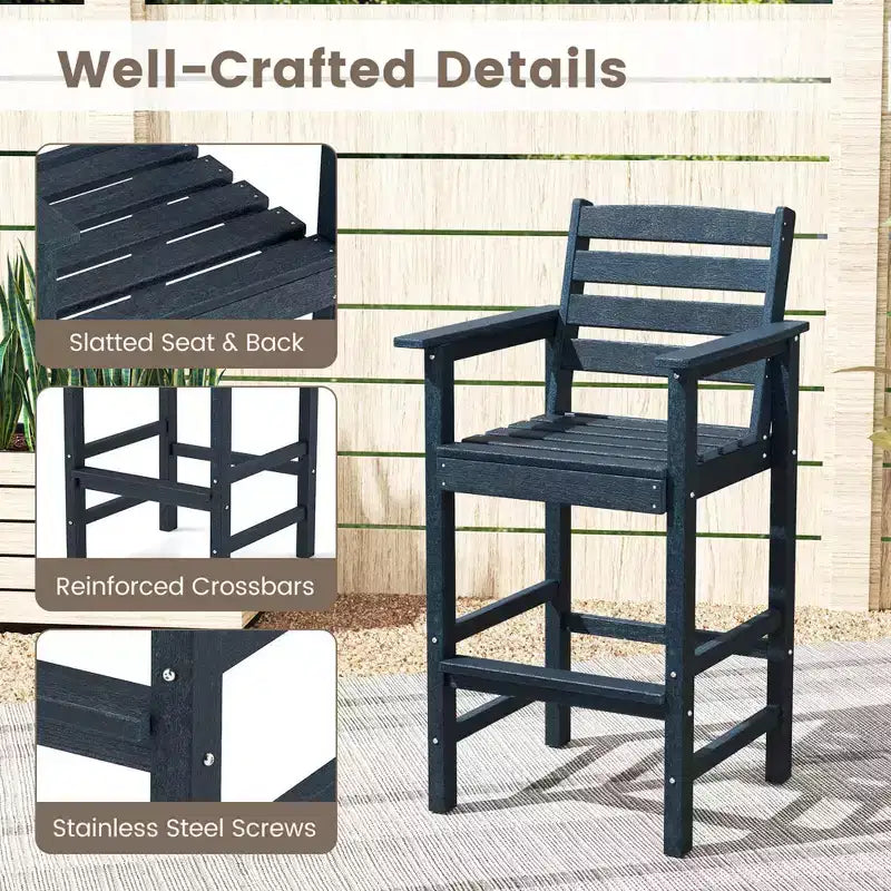 Costway Sedie da Bar Adirondack per Patio, Set da 2 con Braccioli Ampi e Poggiapiedi, Schienale Nero/Marrone/Grigio/Blu Navy
