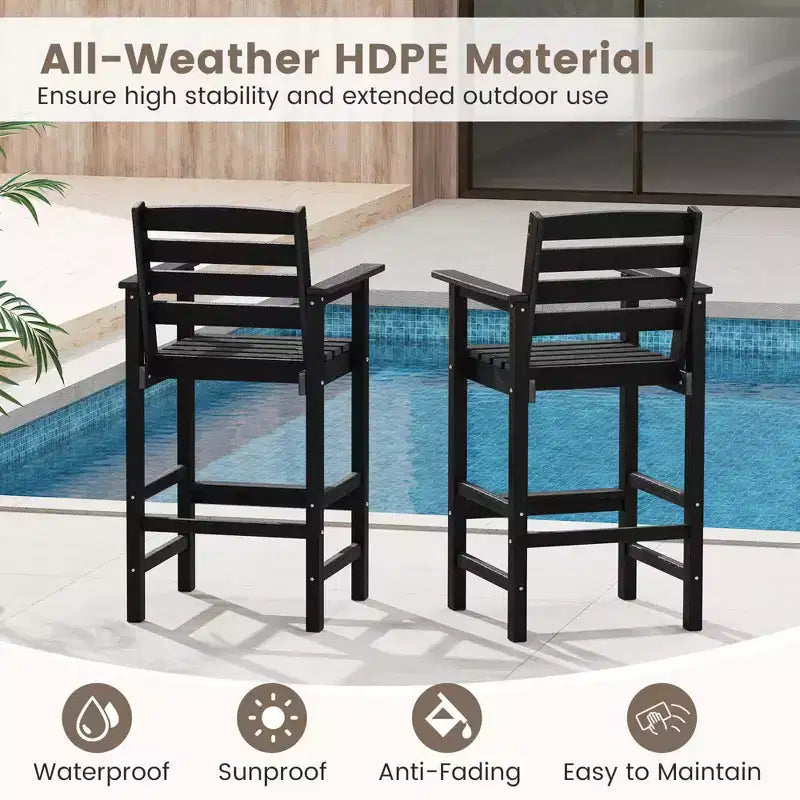 Costway Sedie da Bar Adirondack per Patio, Set da 2 con Braccioli Ampi e Poggiapiedi, Schienale Nero/Marrone/Grigio/Blu Navy