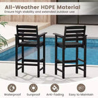 Costway Sedie da Bar Adirondack per Patio, Set da 2 con Braccioli Ampi e Poggiapiedi, Schienale Nero/Marrone/Grigio/Blu Navy