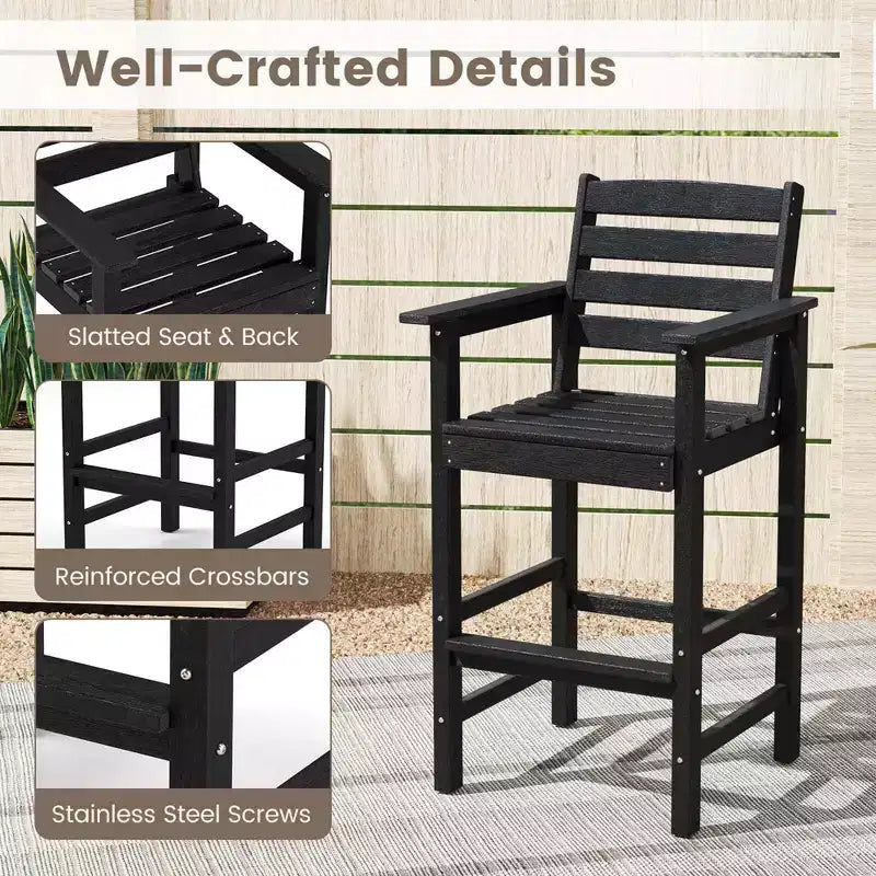 Costway Sedie da Bar Adirondack per Patio, Set da 2 con Braccioli Ampi e Poggiapiedi, Schienale Nero/Marrone/Grigio/Blu Navy