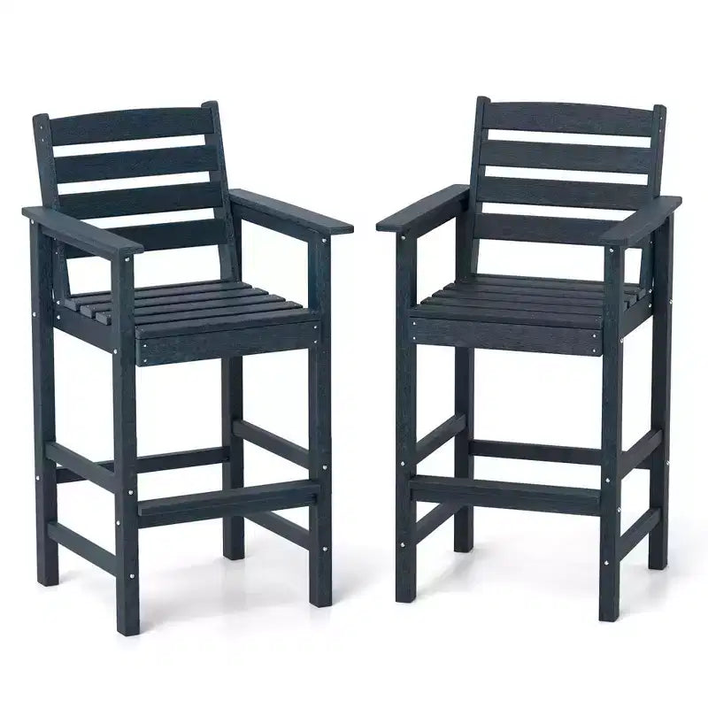 Costway Sedie da Bar Adirondack per Patio, Set da 2 con Braccioli Ampi e Poggiapiedi, Schienale Nero/Marrone/Grigio/Blu Navy